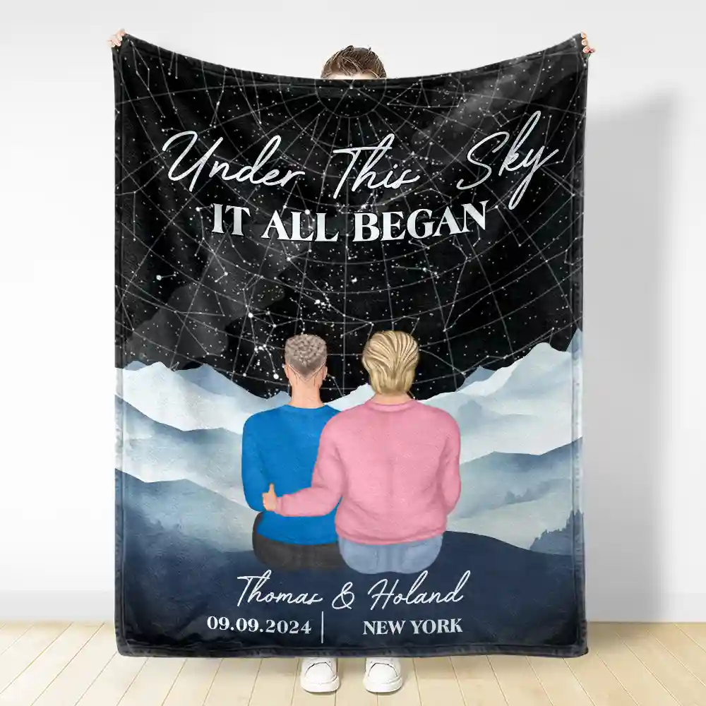 Star Map It All Began - Personalized Fleece Blanket, Sherpa Blanket - Image 3