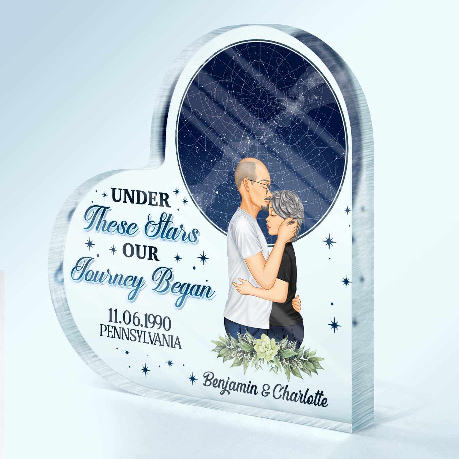 Star Map The Night We Met - Anniversary Gift For Couples - Personalized Custom Heart Shaped Acrylic Plaque - Image 2
