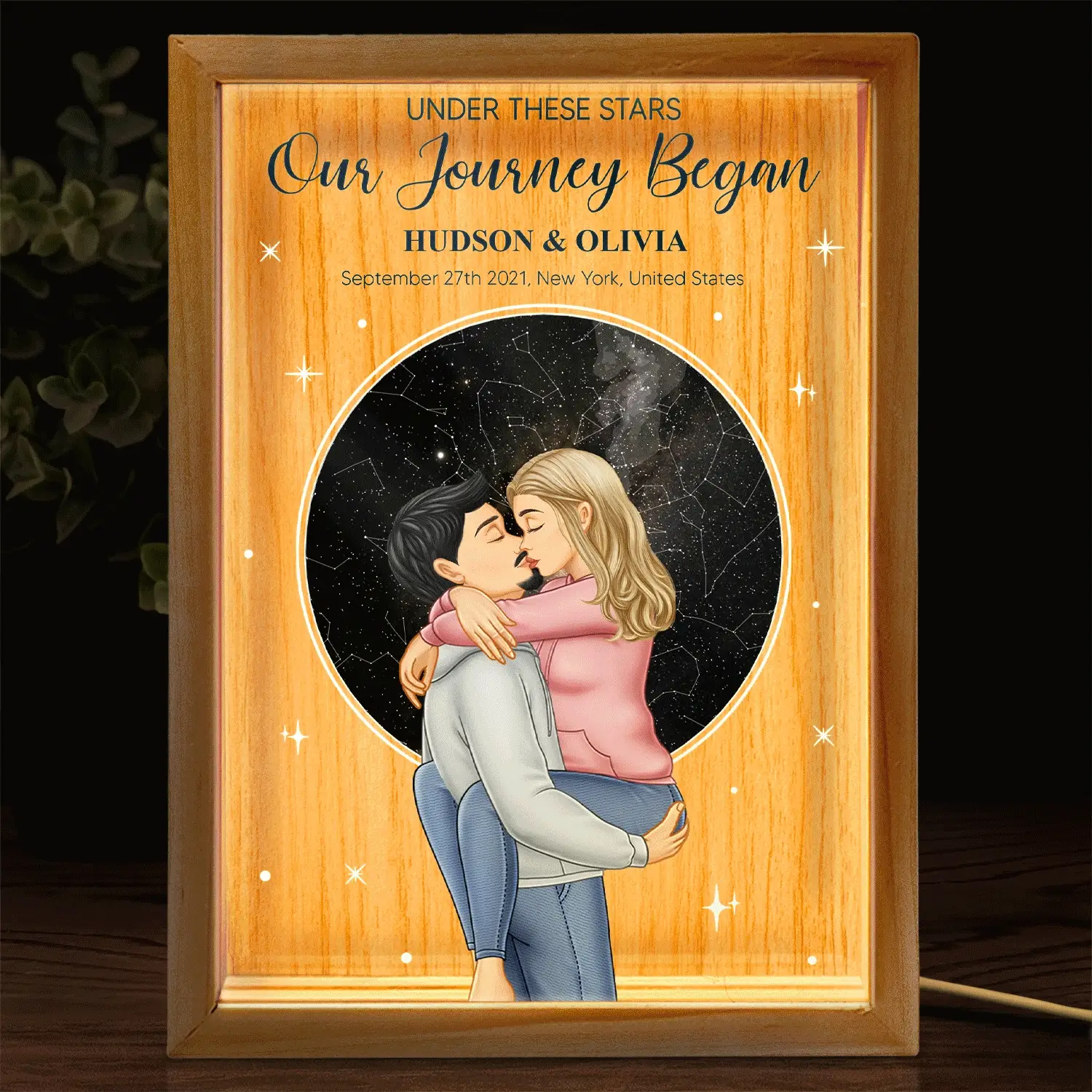 Star Map The Night We Met - Gift For Couples - Personalized Picture Frame Light Box - Image 2