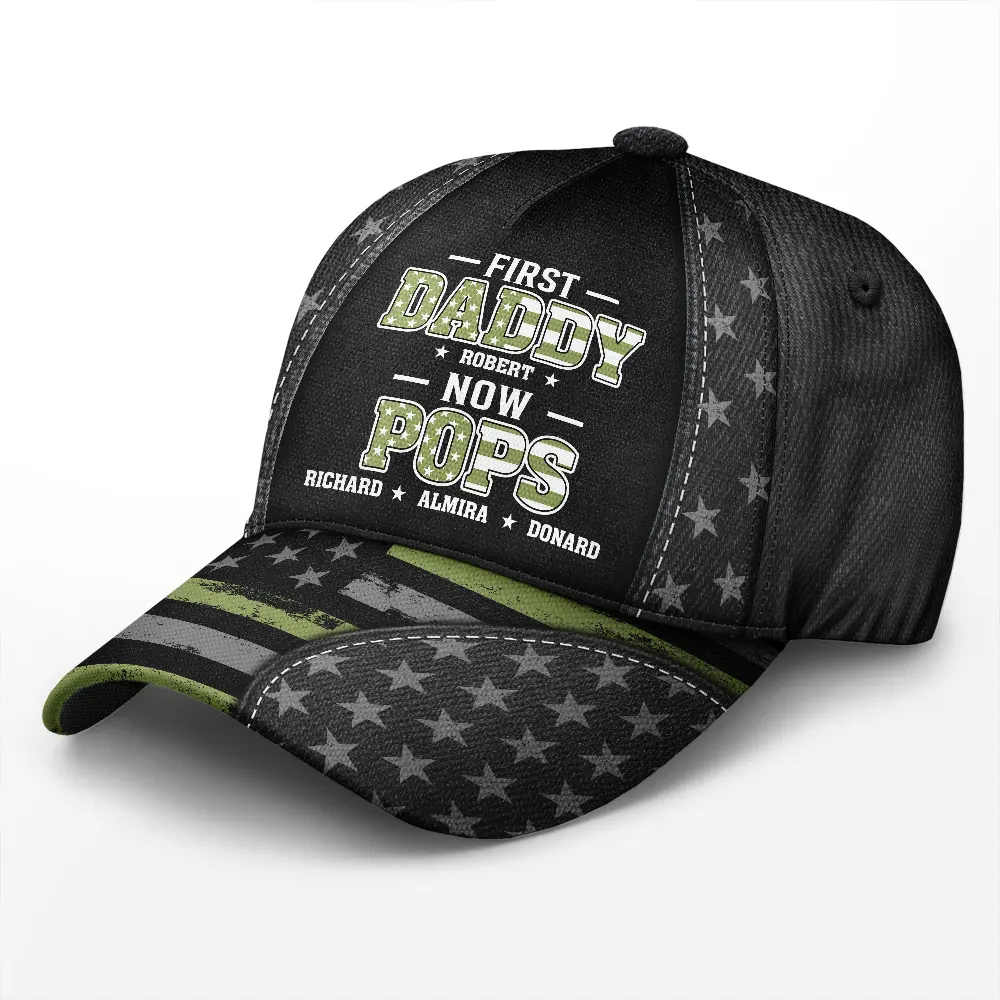 Star & Stripes First Dad Now Papa - Personalized Classic Cap - Image 2