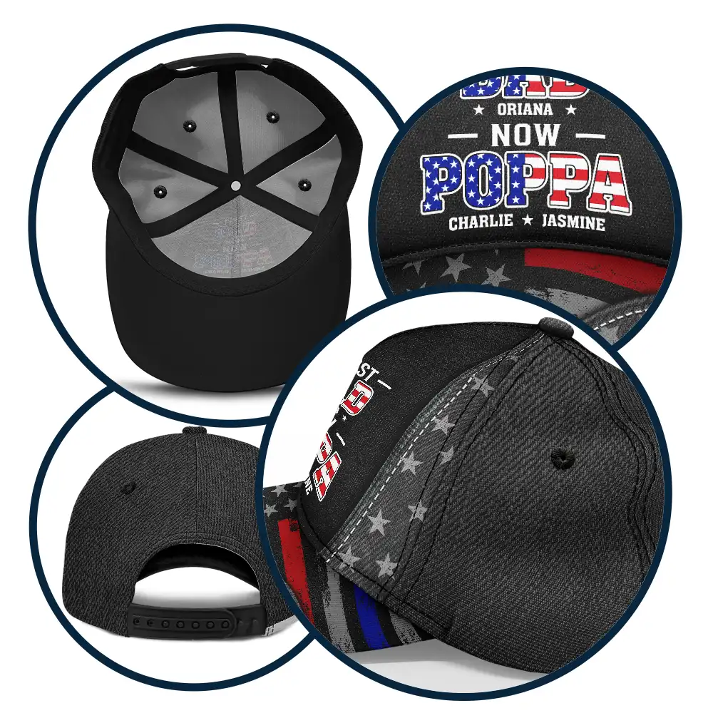 Star & Stripes First Dad Now Papa - Personalized Classic Cap - Image 5
