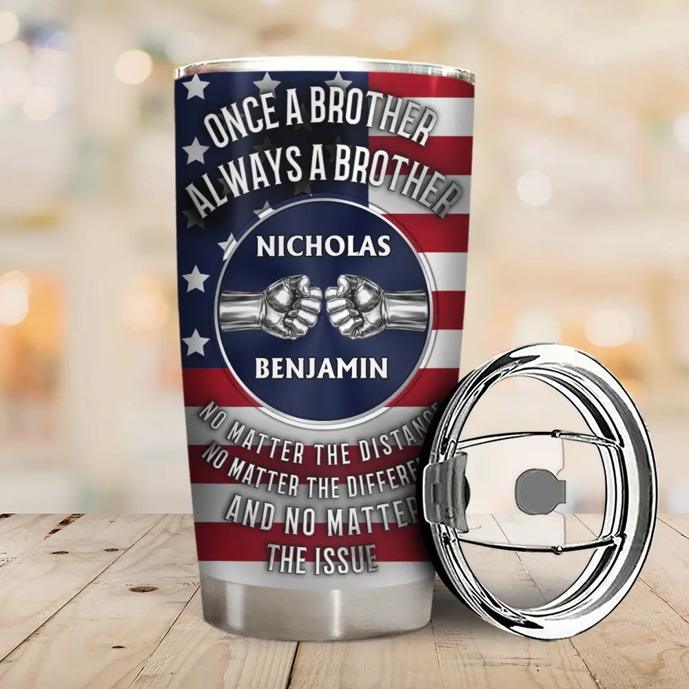 Star & Stripes Once A Brother Always A Brother - Personalized Tumbler - Image 2