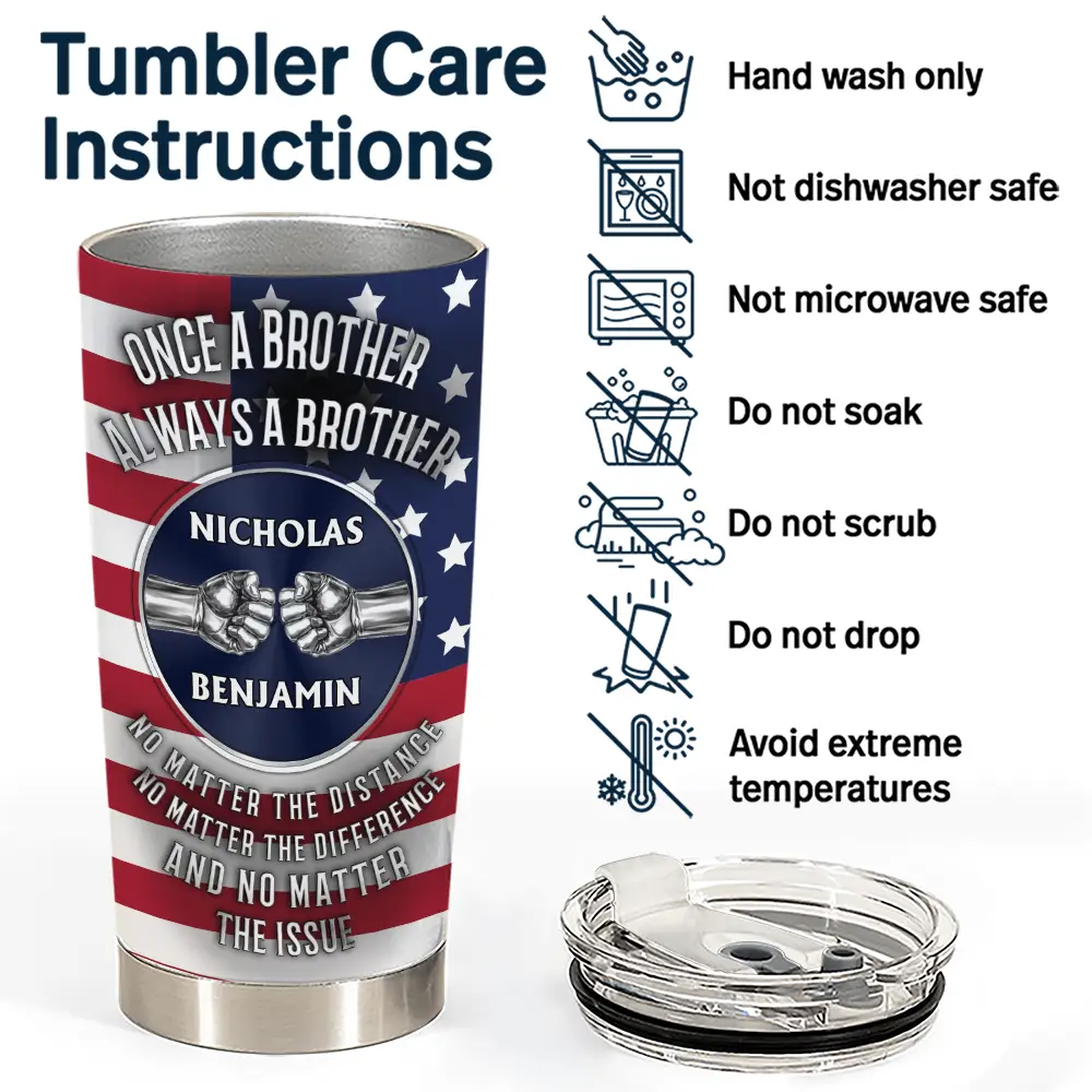 Star & Stripes Once A Brother Always A Brother - Personalized Tumbler - Image 5