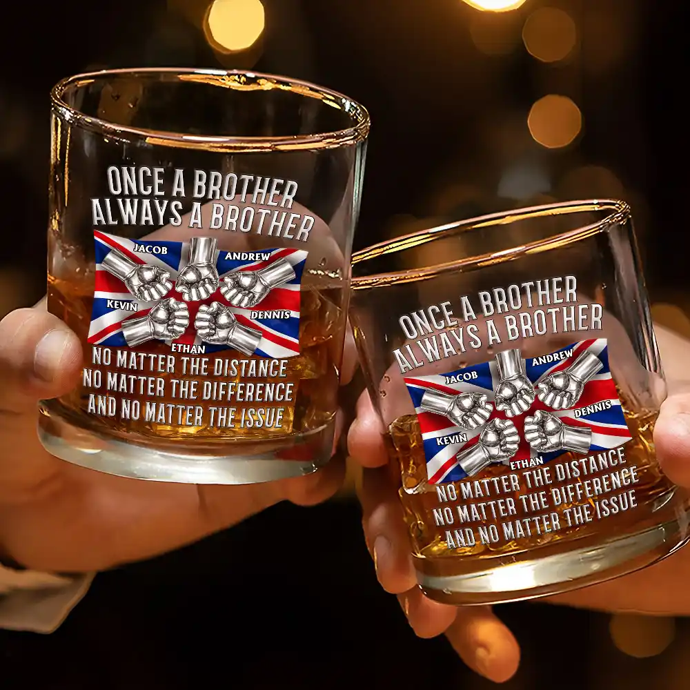 Star & Stripes Once A Brother Always A Brother - Personalized Whiskey Glass - Image 3