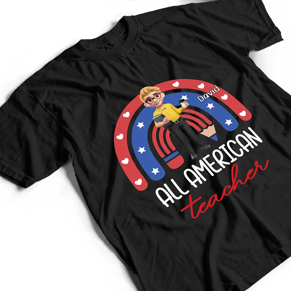 Stars And Stripes All American Teacher - Personalized T Shirt - Image 4