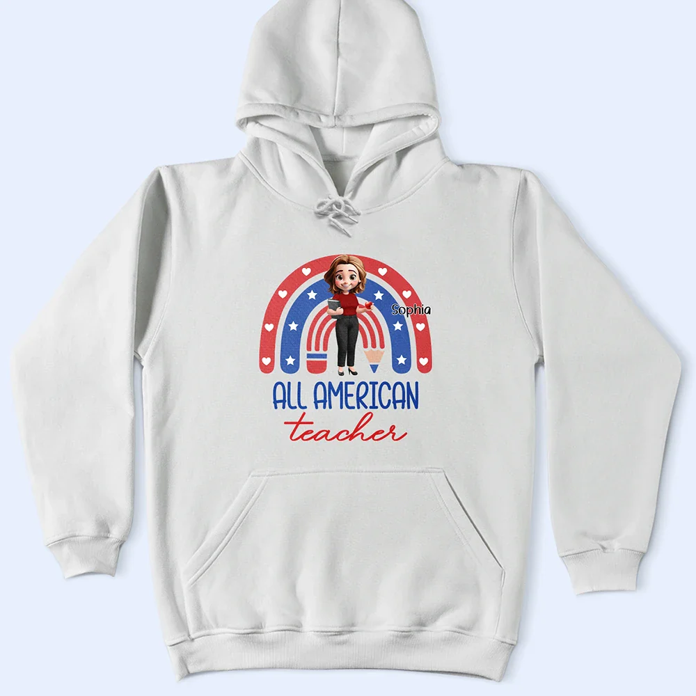 Stars And Stripes All American Teacher - Personalized T Shirt - Image 5