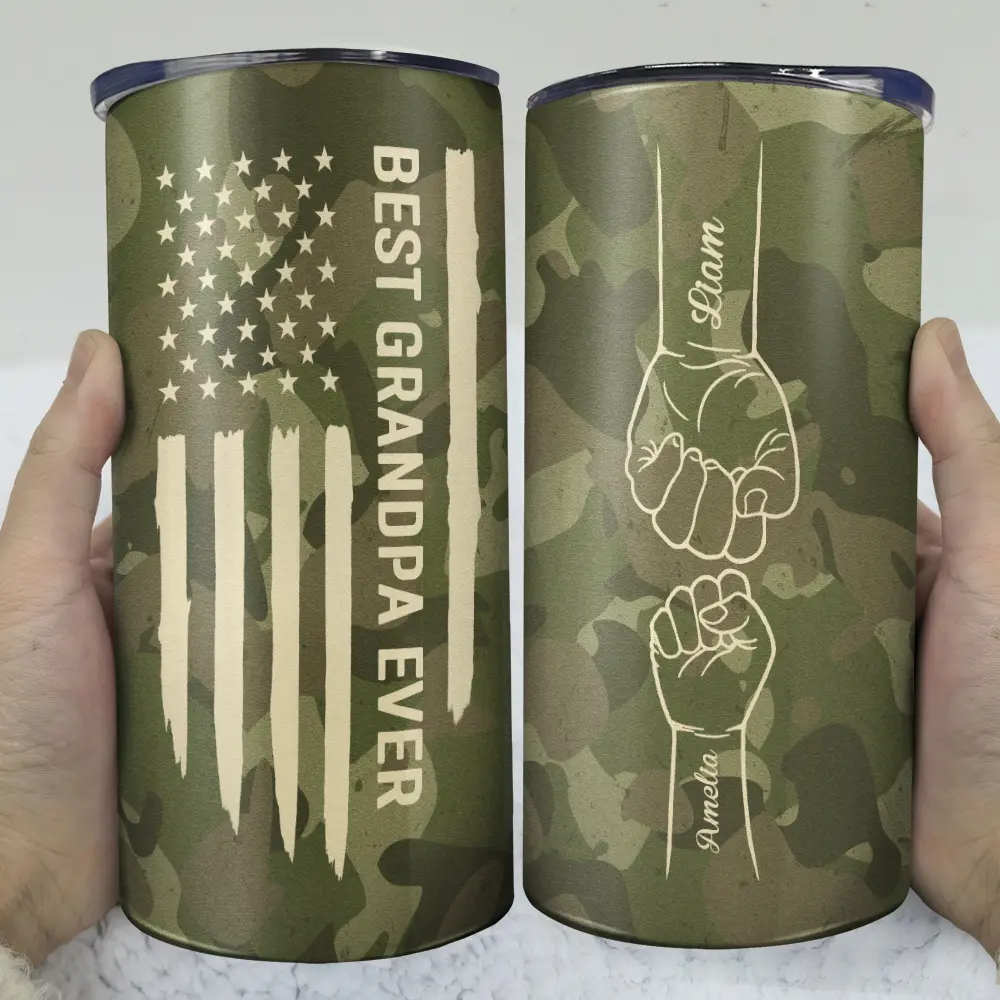 Stars And Stripes Best Dad Ever Fist Bump - Personalized 4 In 1 Can Cooler Tumbler - Image 3