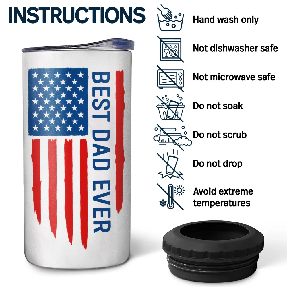 Stars And Stripes Best Dad Ever Fist Bump - Personalized 4 In 1 Can Cooler Tumbler - Image 5