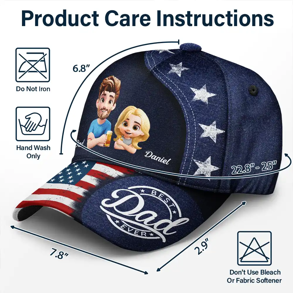 Stars And Stripes Best Dad Ever - Personalized Classic Cap - Image 6