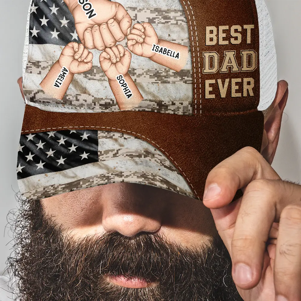Stars And Stripes Best Dad Grandpa Ever Fist Bump - Personalized Mesh-back Casual Cap - Image 3