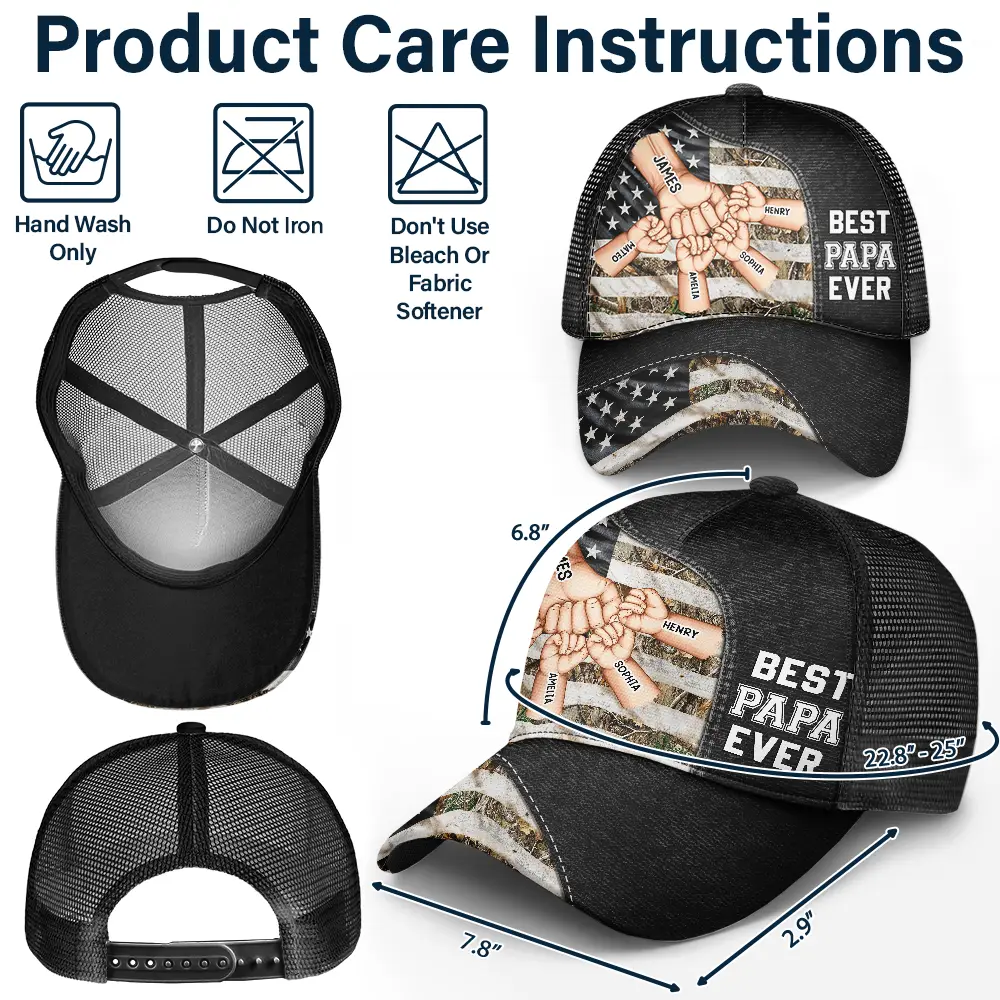 Stars And Stripes Best Dad Grandpa Ever Fist Bump - Personalized Mesh-back Casual Cap - Image 4