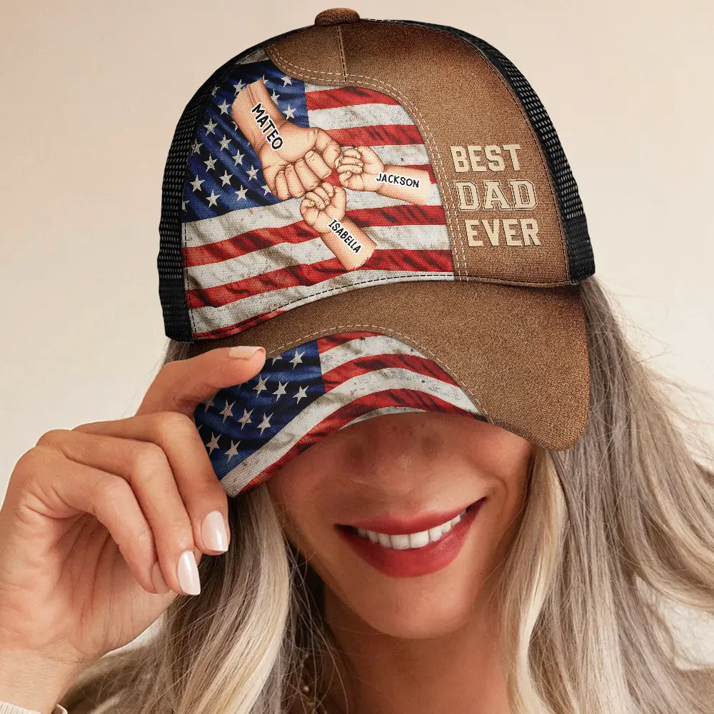 Stars And Stripes Best Dad Grandpa Ever Fist Bump - Personalized Mesh-back Casual Cap - Image 5