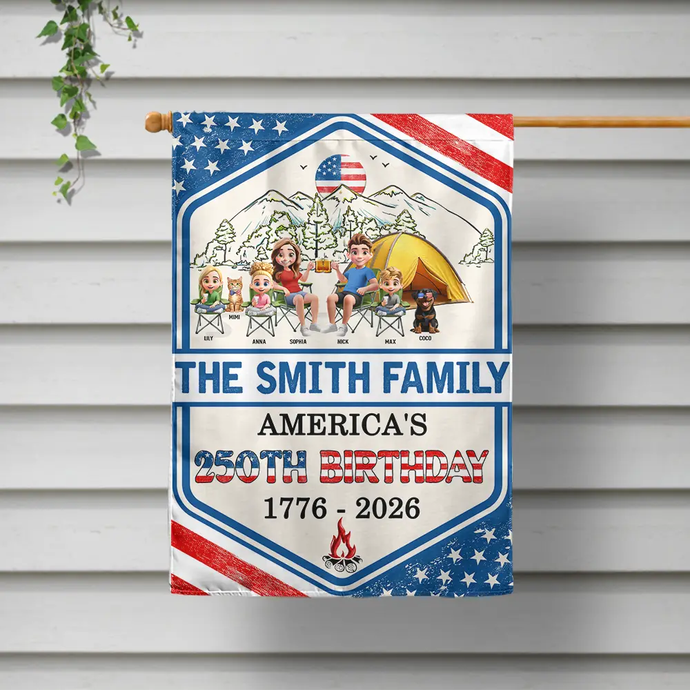 Stars And Stripes Camping Family 250th Anniversary - Personalized Flag - Image 2