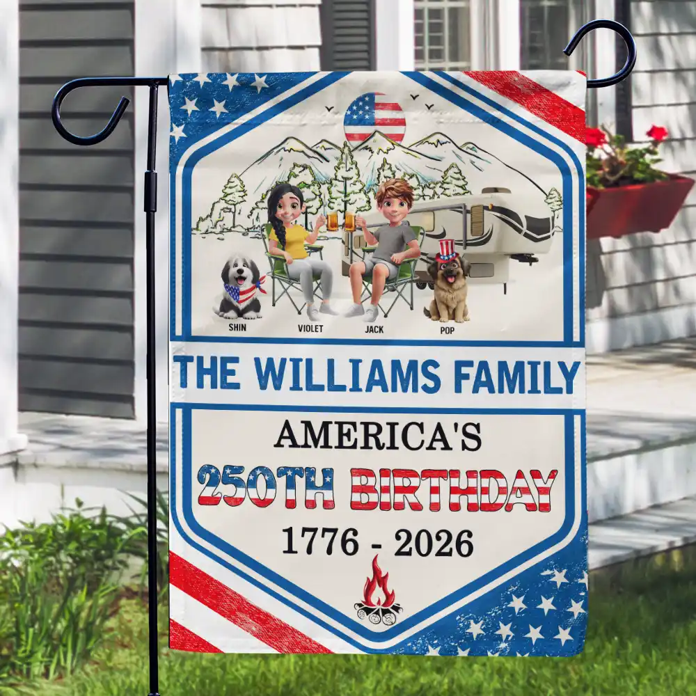 Stars And Stripes Camping Family 250th Anniversary - Personalized Flag - Image 3