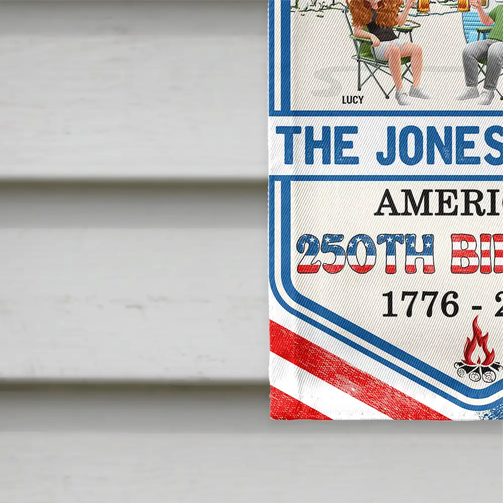 Stars And Stripes Camping Family 250th Anniversary - Personalized Flag - Image 4