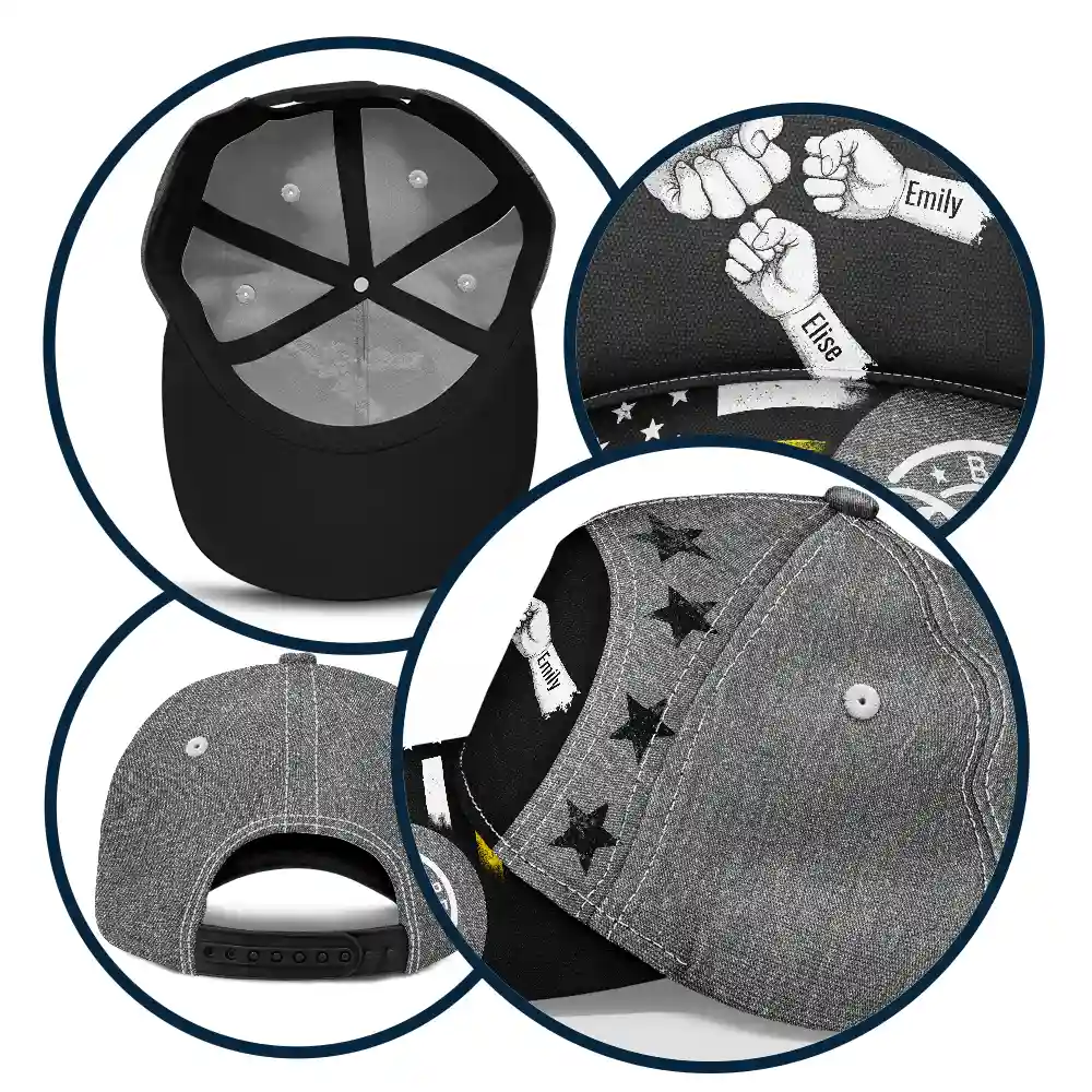 Stars And Stripes Dad Kid Hand Grunge - Personalized Classic Cap - Image 5