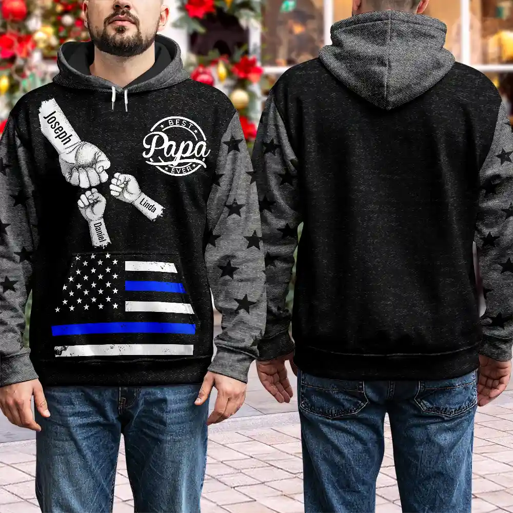 Stars And Stripes Dad Kid Hand Grunge - Personalized Pullover Hoodie - Image 4