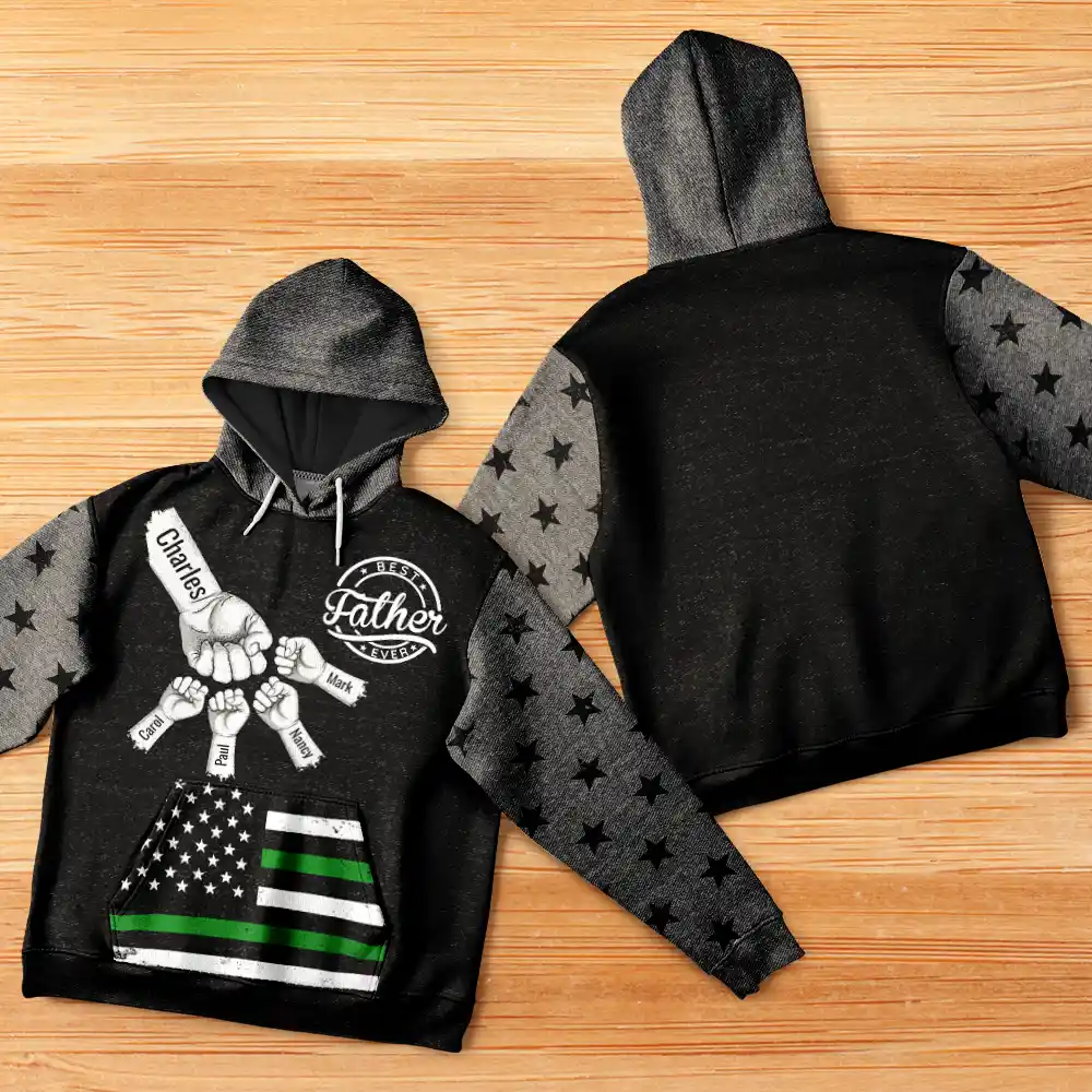 Stars And Stripes Dad Kid Hand Grunge - Personalized Pullover Hoodie - Image 5