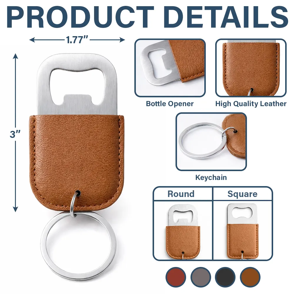 Stars And Stripes Dad Papa Grandfather - Personalized Leather Bottle Opener Keychain - Image 4