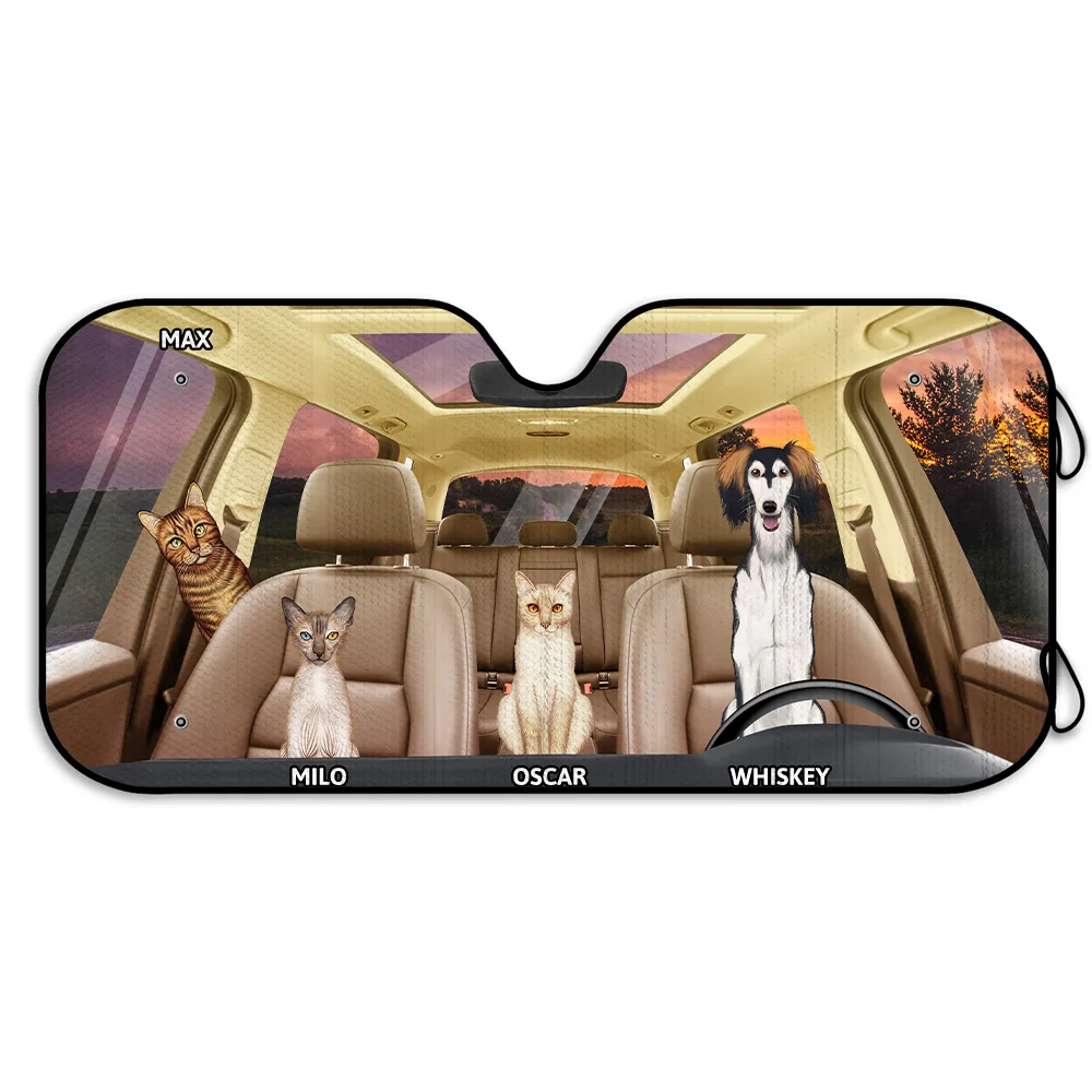 Stars And Stripes Dog Cat On The Drive - Personalized Auto Sunshade - Image 2