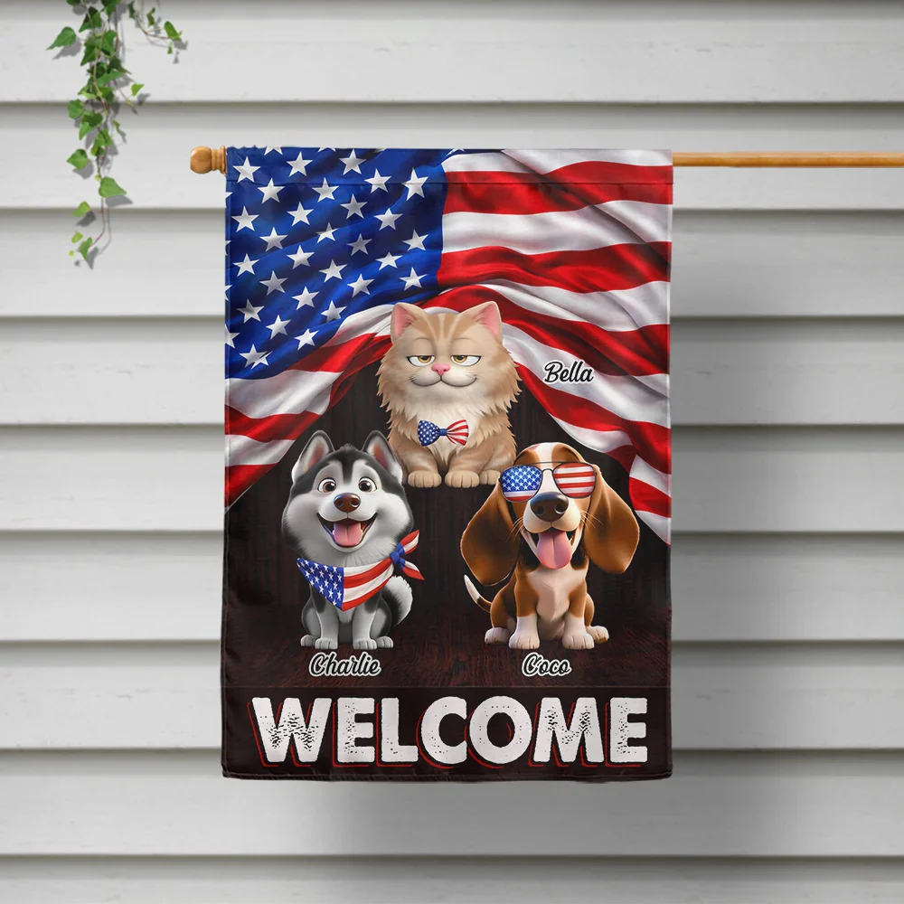 Stars And Stripes Dog Cat Welcome - Personalized Flag - Image 2