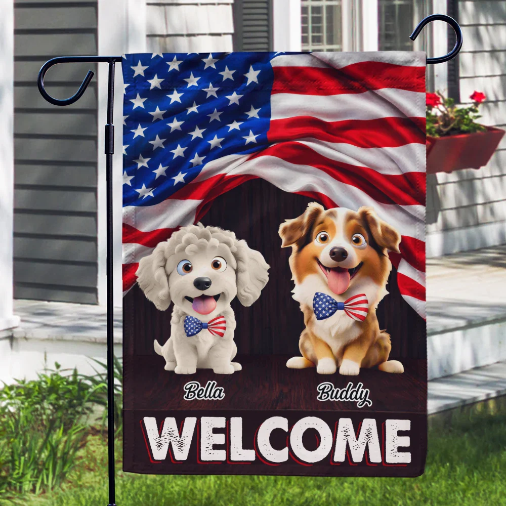 Stars And Stripes Dog Cat Welcome - Personalized Flag - Image 3