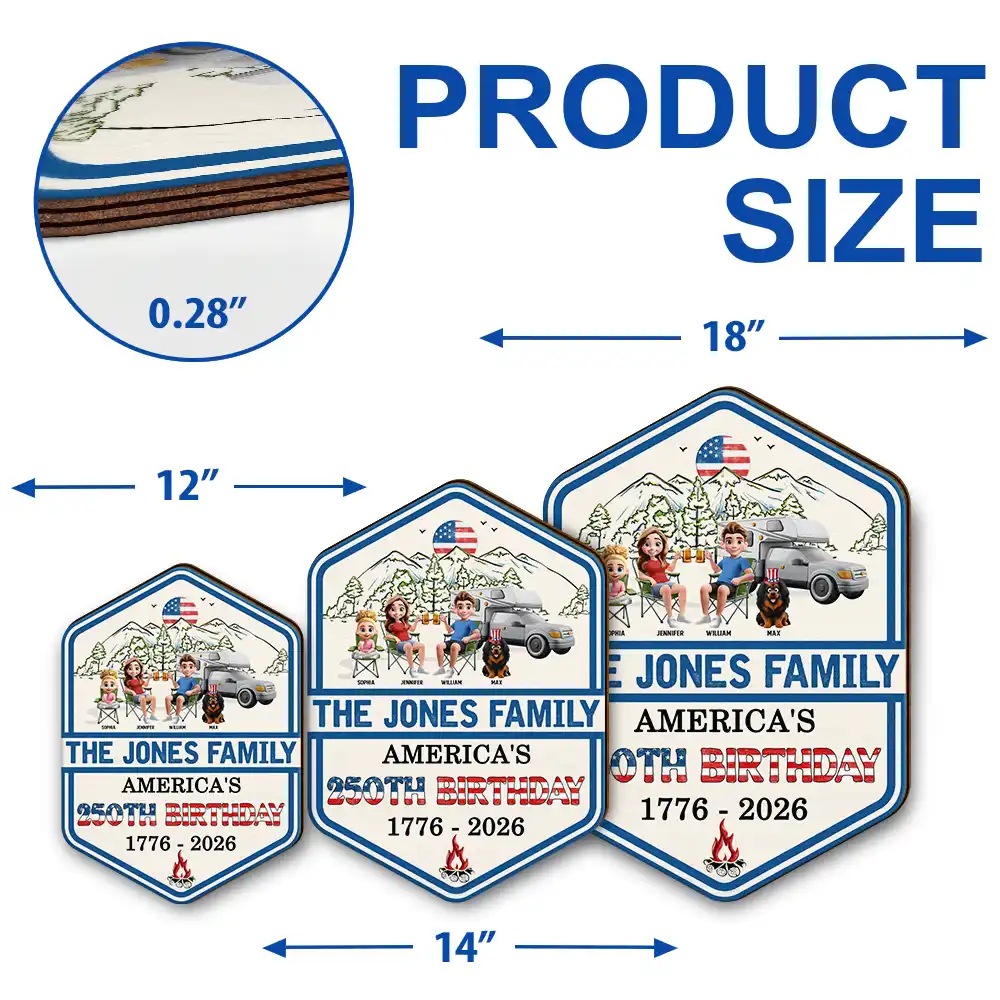 Stars And Stripes Family Camping On The Fourth Of July - Personalized Custom Shaped Wood Sign - Image 5