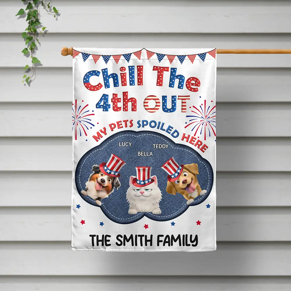Stars And Stripes Faux Embroidery Effect Chill The Fourth Out - Personalized Flag - Image 2