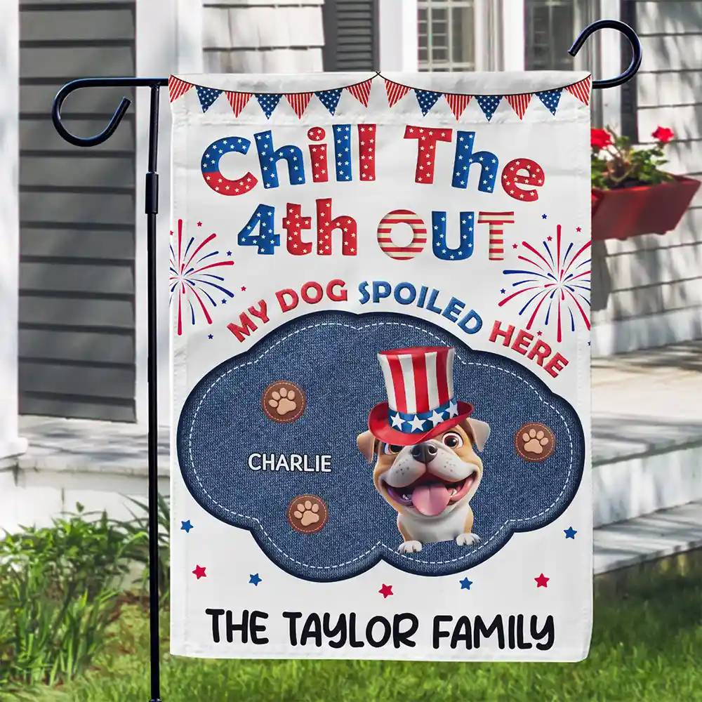 Stars And Stripes Faux Embroidery Effect Chill The Fourth Out - Personalized Flag - Image 3