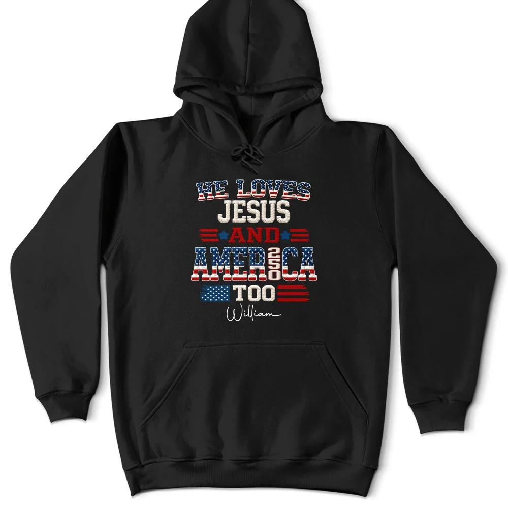 Stars And Stripes Faux Embroidery Effect Love Jesus And America - Personalized T Shirt - Image 6
