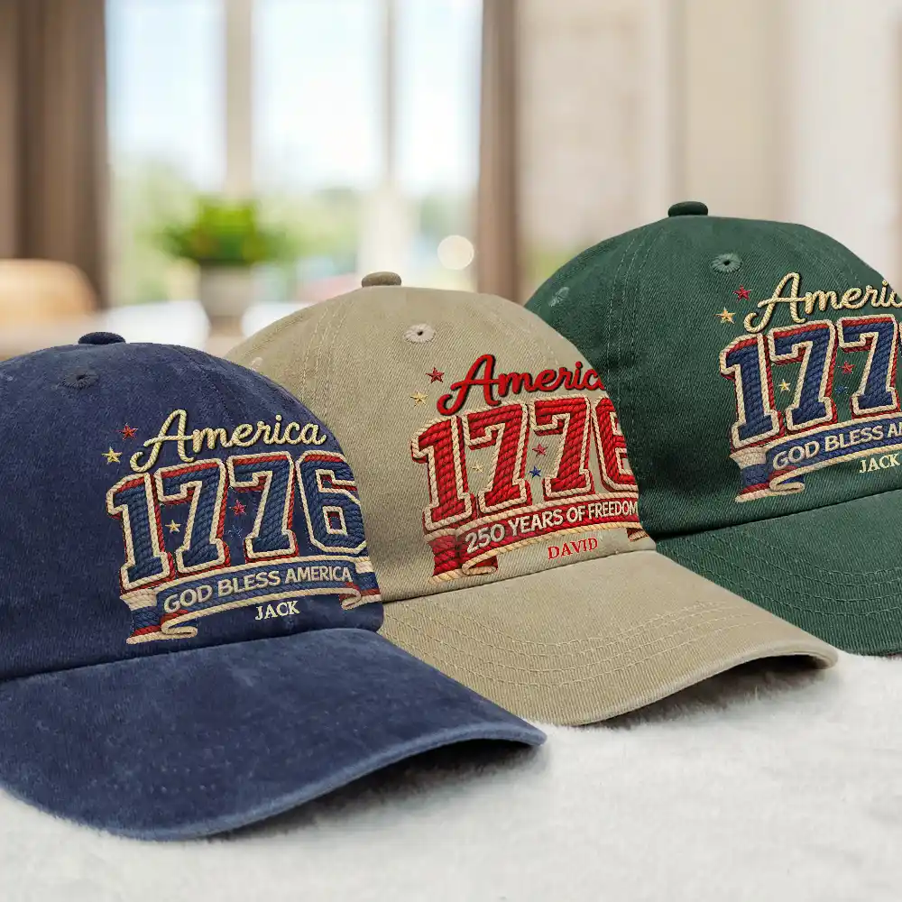 Stars And Stripes Faux Embroidery Effect We The People - Personalized Vintage Washed Denim Cap - Image 3