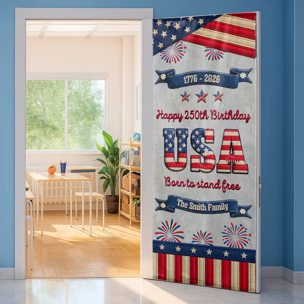 Stars And Stripes Happy USA 250Th Birthday Embroidery Effect - Personalized Door Cover - Image 2