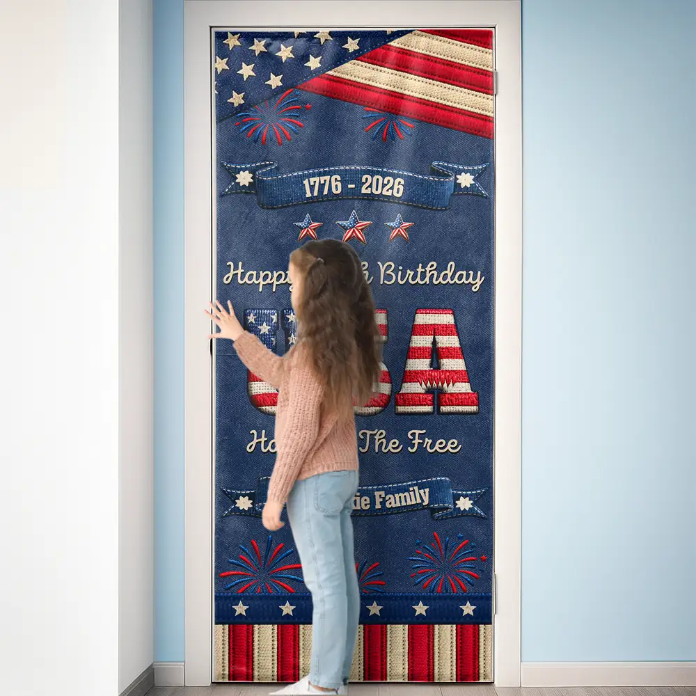 Stars And Stripes Happy USA 250Th Birthday Embroidery Effect - Personalized Door Cover - Image 3