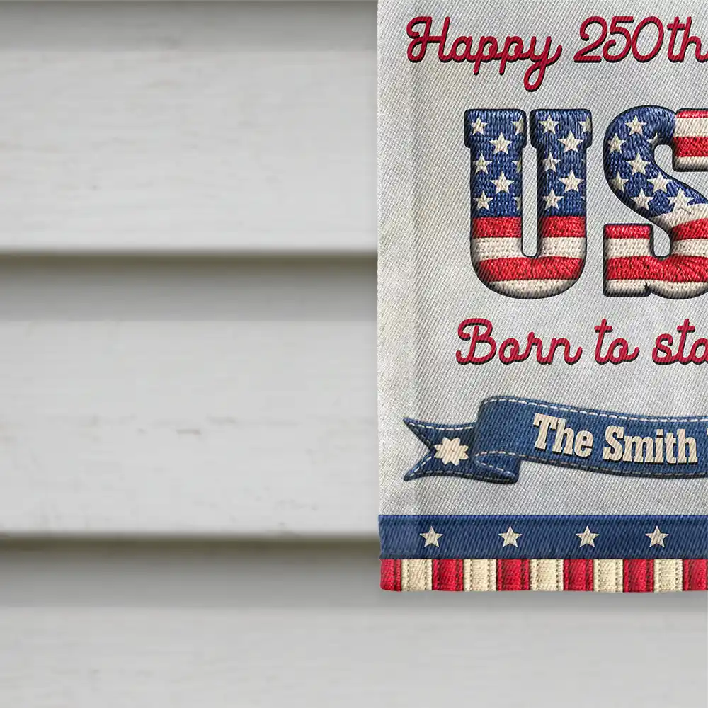 Stars And Stripes Happy USA 250Th Birthday Embroidery Effect - Personalized Flag - Image 4