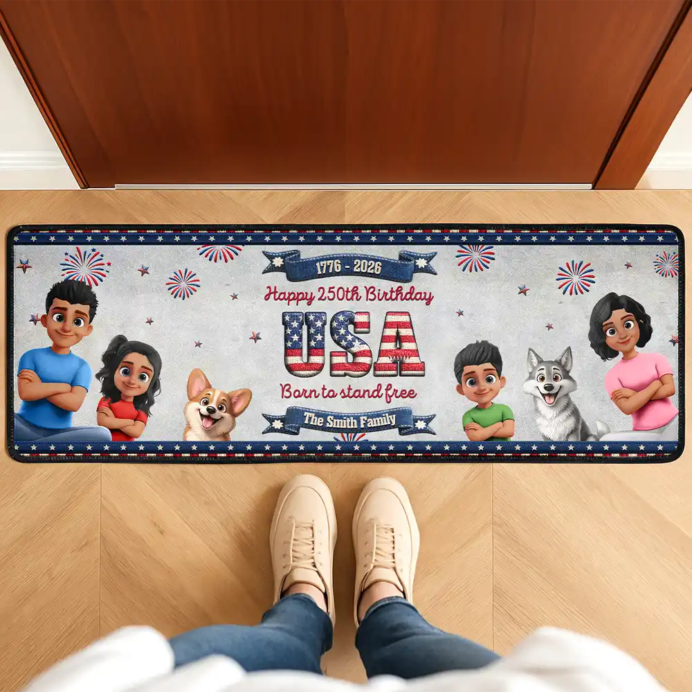 Stars And Stripes Happy USA 250Th Birthday Embroidery Effect - Personalized Runner Rug - Image 2