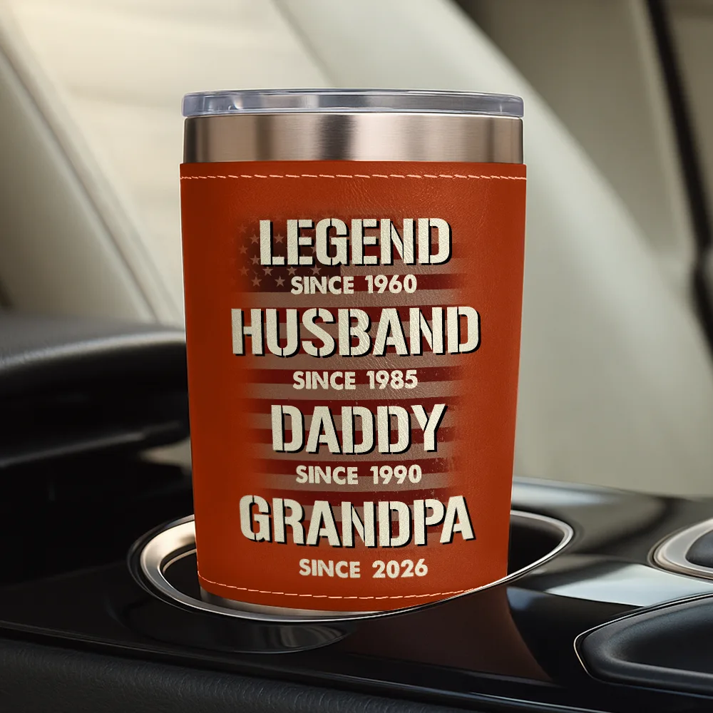 Stars And Stripes Husband Legend Husband Daddy - Personalized Leather Tumbler - Image 4
