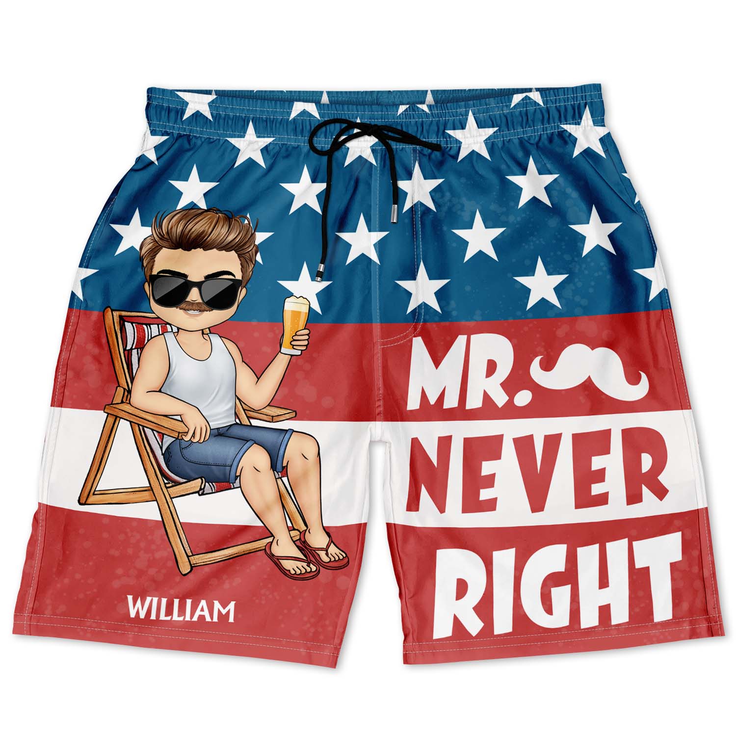 Stars And Stripes Mr Never Right Mrs Always Right - Gift For Couples, Spouse, Lover, Husband, Wife, Boyfriend, Girlfriend - Personalized Custom Couple Beach Shorts - Image 3