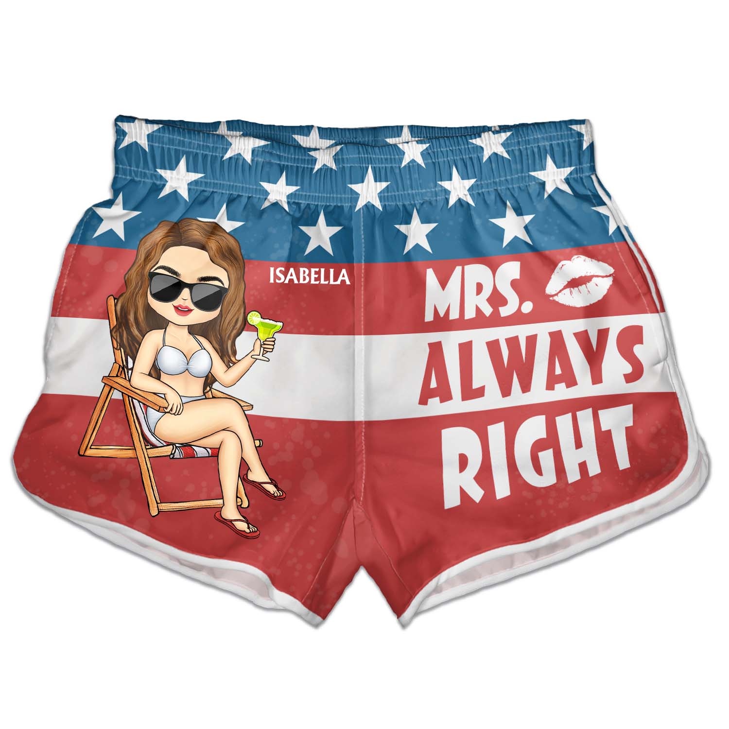 Stars And Stripes Mr Never Right Mrs Always Right - Gift For Couples, Spouse, Lover, Husband, Wife, Boyfriend, Girlfriend - Personalized Custom Couple Beach Shorts - Image 4