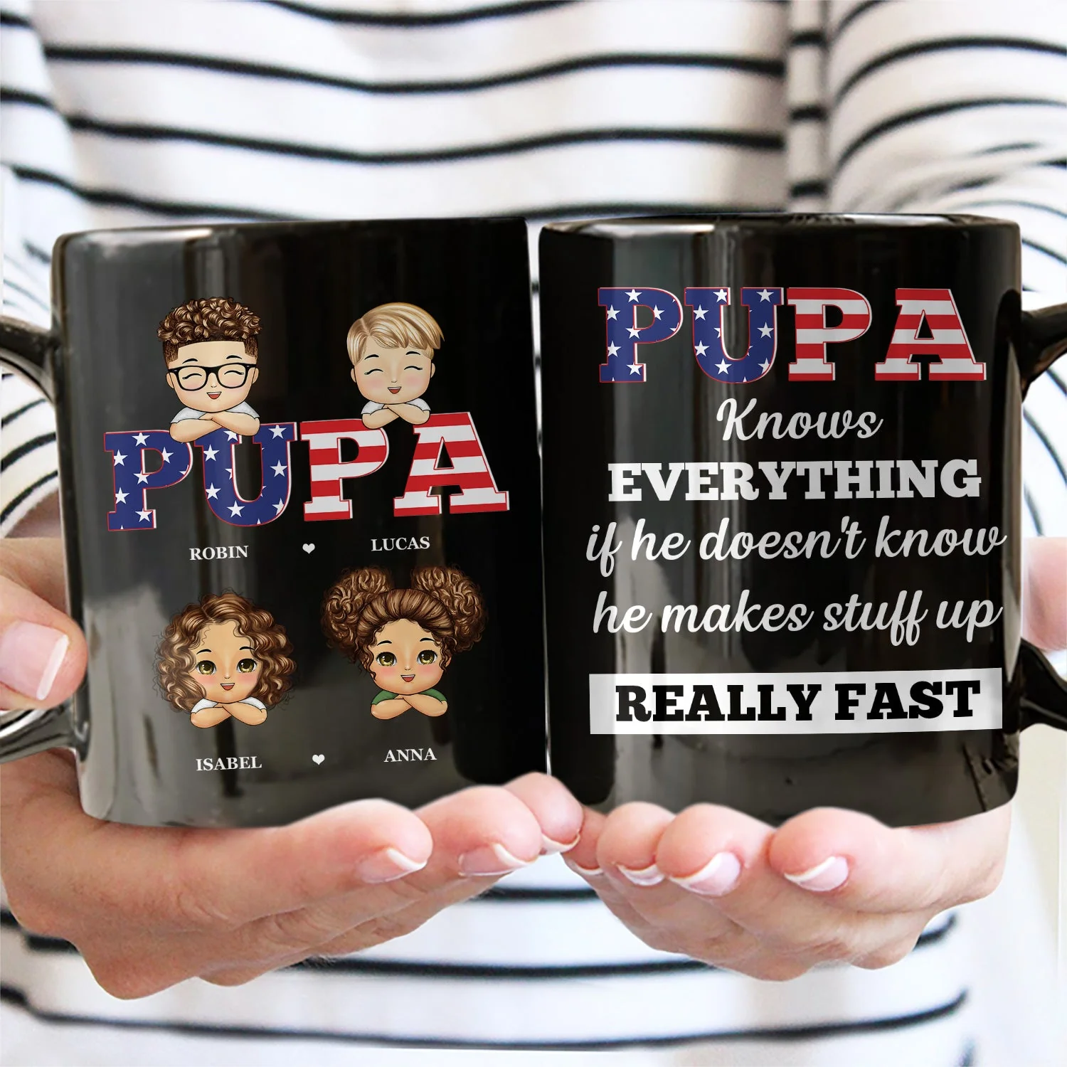 Stars And Stripes Papa Title - Birthday, Loving Gift For Dad, Father, Papa, Grandpa, Grandfather - Personalized Custom Black Mug - Image 2
