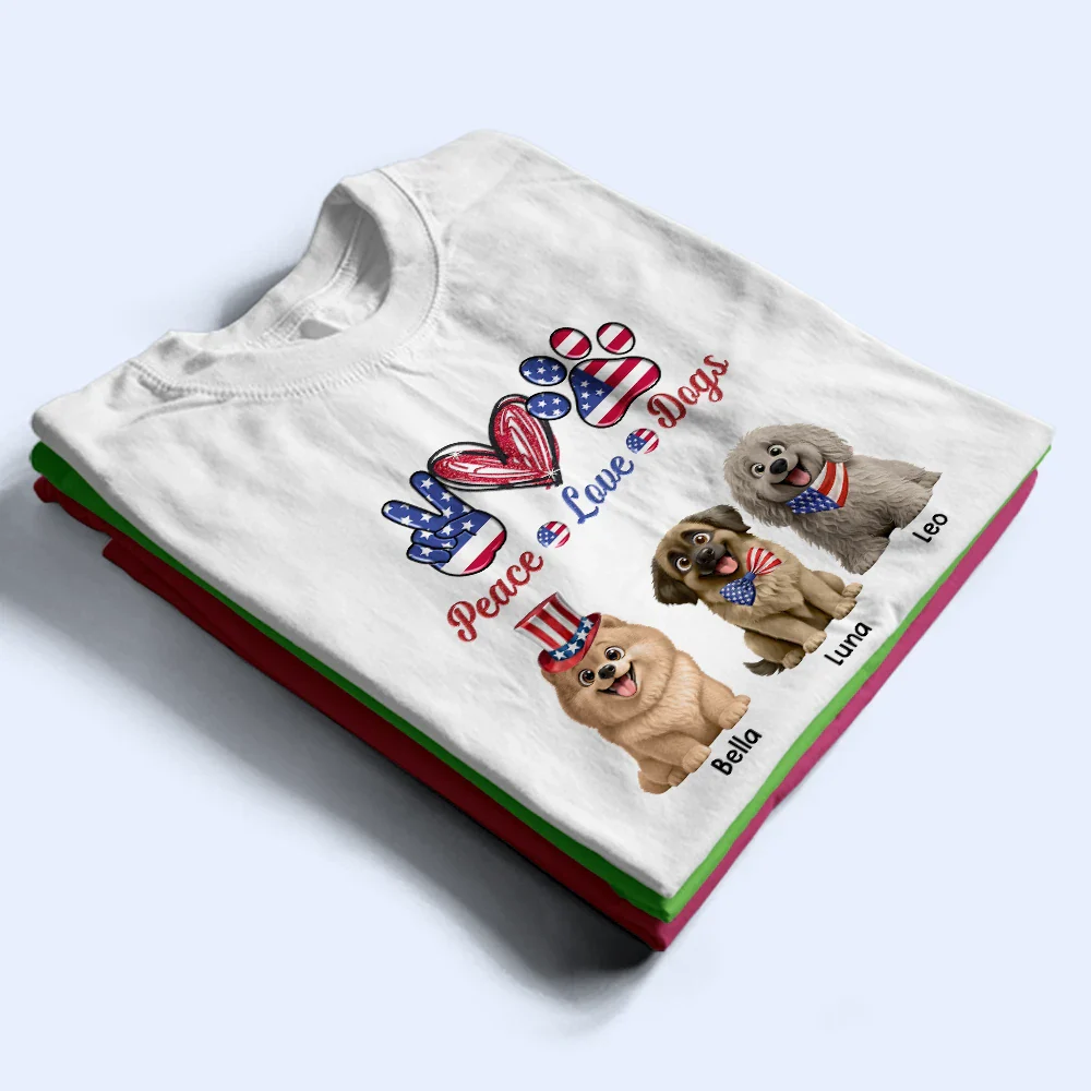 Stars And Stripes Peace Love Cats - Personalized T Shirt - Image 3