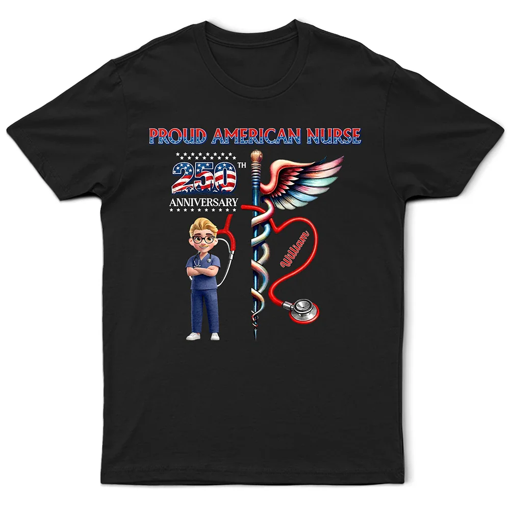 Stars And Stripes Proud American Nurse - Personalized T Shirt - Image 2