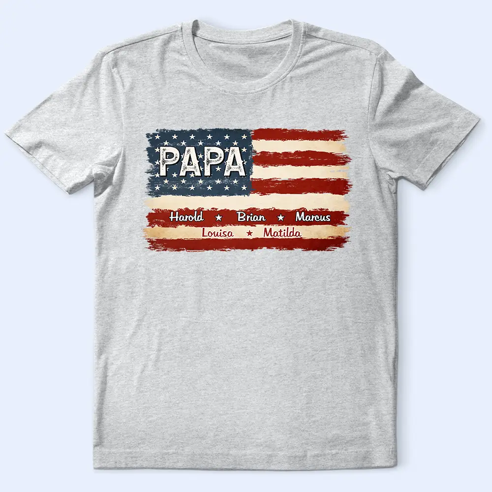 Stars And Stripes Proud To Be Merica Papa - Personalized T Shirt - Image 2