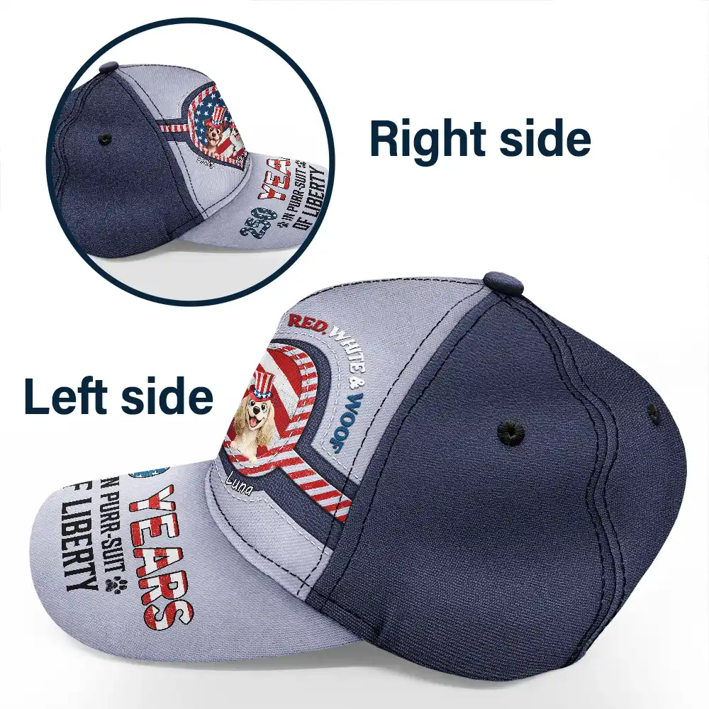 Stars And Stripes Red White Woof - Personalized Classic Cap - Image 3