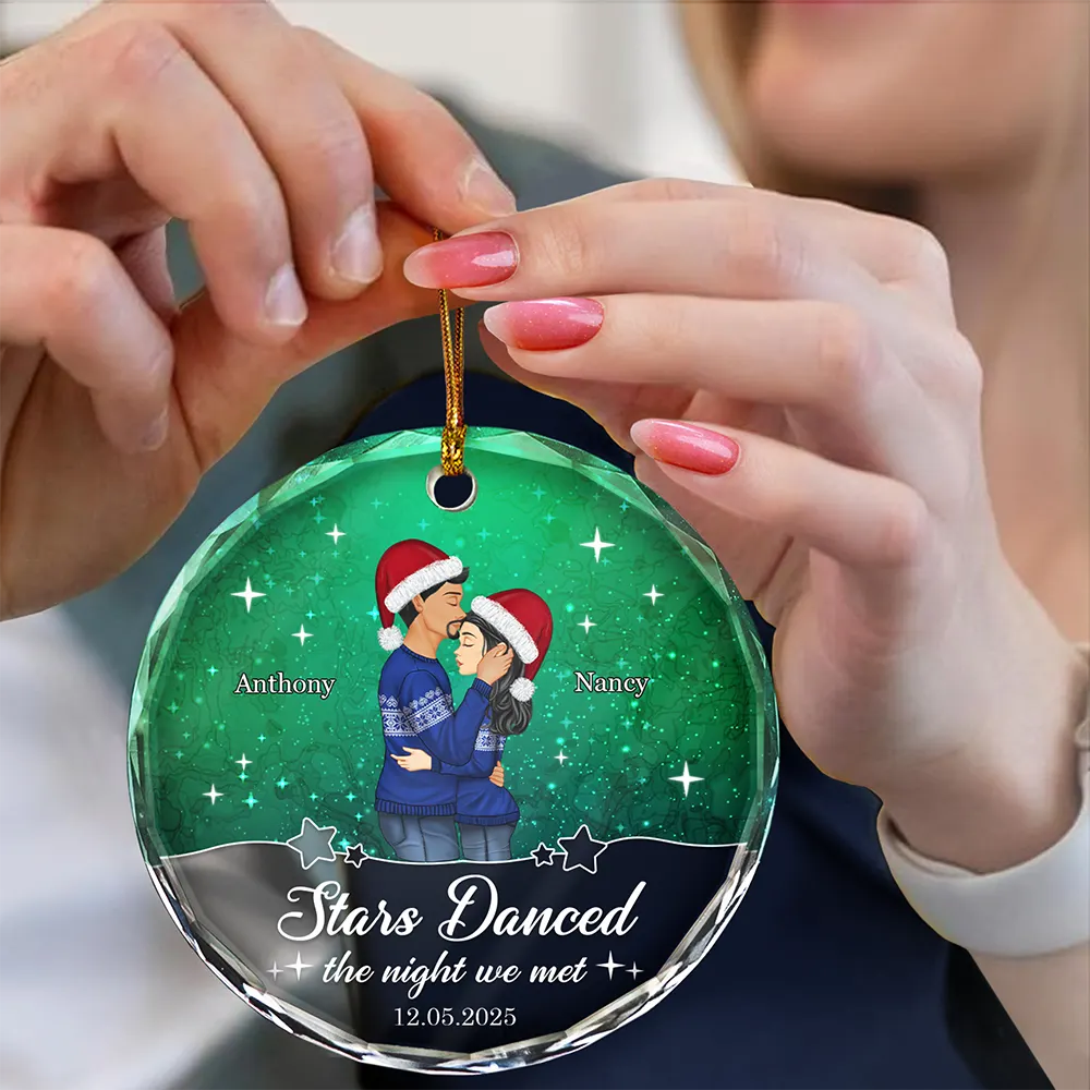 Stars Danced The Night We Met Couple - Personalized Circle Glass Ornament - Image 4