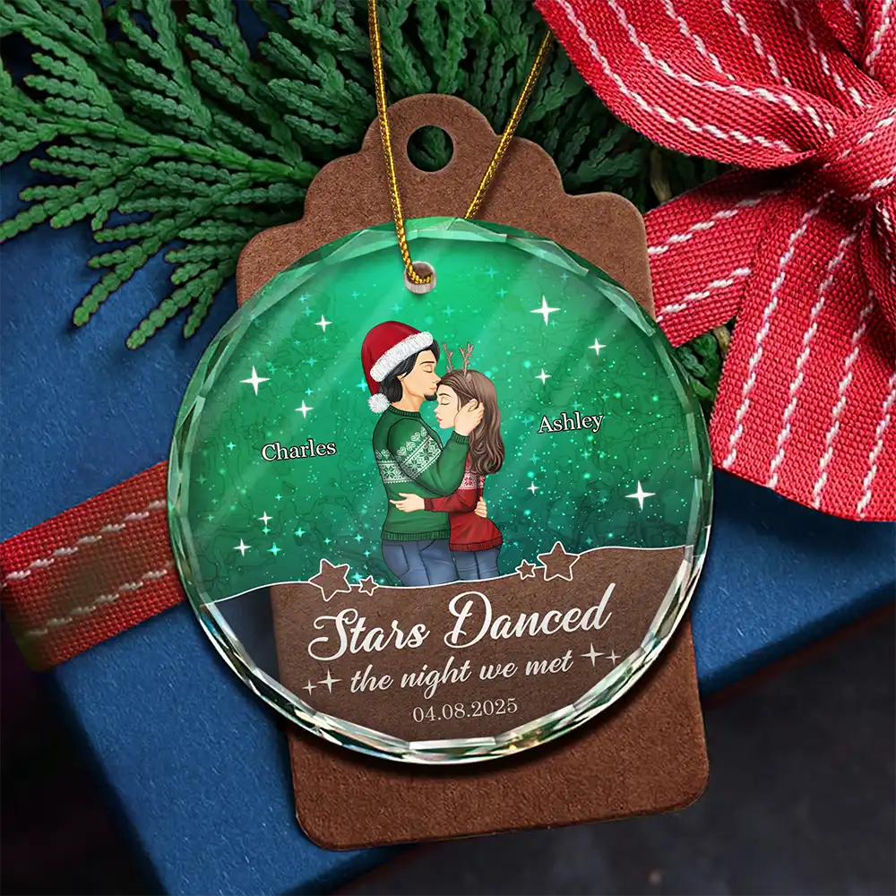Stars Danced The Night We Met Couple - Personalized Circle Glass Ornament - Image 5