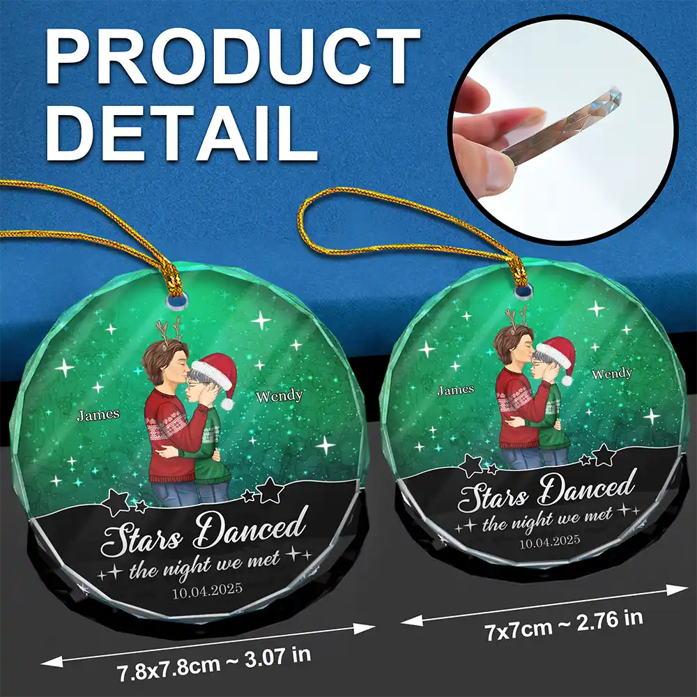 Stars Danced The Night We Met Couple - Personalized Circle Glass Ornament - Image 6