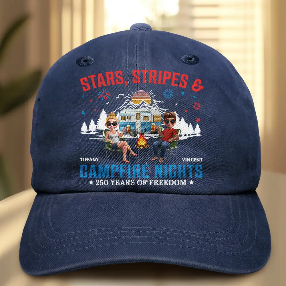 Stars Stripes & Campfire Nights - Personalized Vintage Washed Denim Cap
