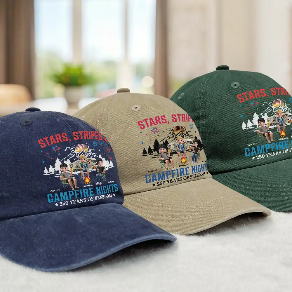 Stars Stripes & Campfire Nights - Personalized Vintage Washed Denim Cap - Image 3