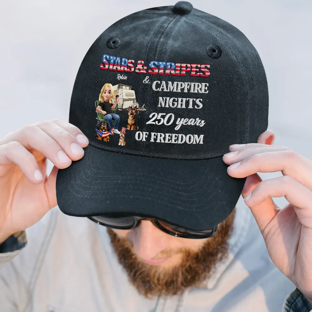 Stars & Stripes & Campfire Nights - Personalized Vintage Washed Denim Cap - Image 2