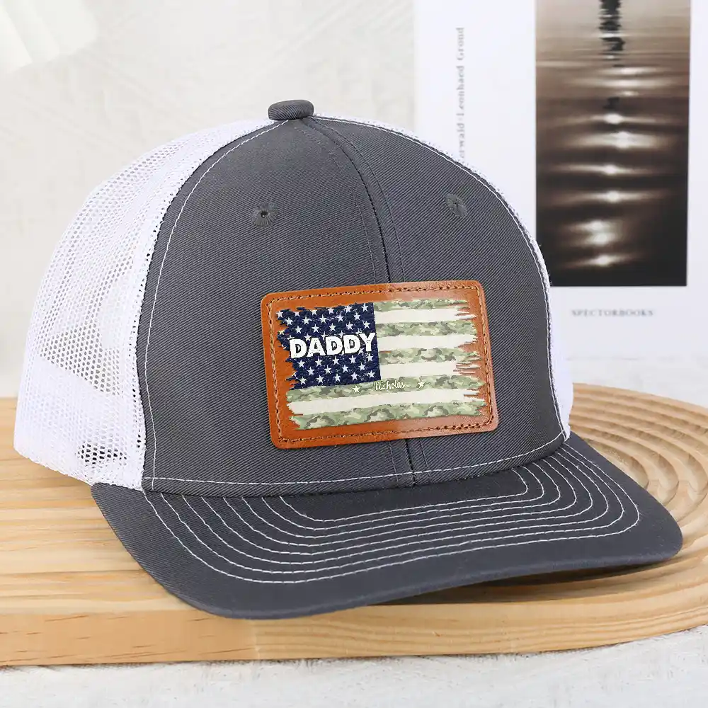Stars & Stripes Dad Grandpa Names - Personalized Leather Patch Hat - Image 3